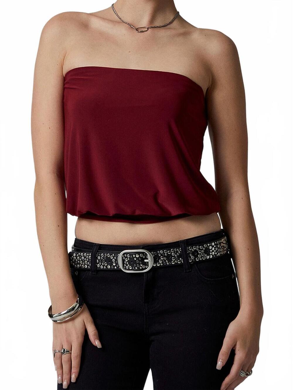 Pacsun Third Charm Penelope Strapless Bubble Tube Top NWT Burgundy Small